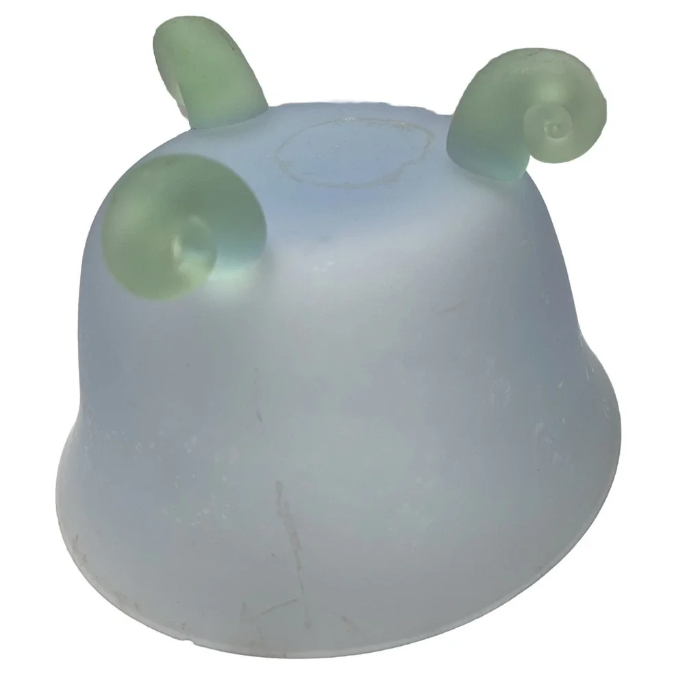 Glass Nut Candy or Treat Bowl Dish Satin Frost Blue With Green Snail Shaped Feet